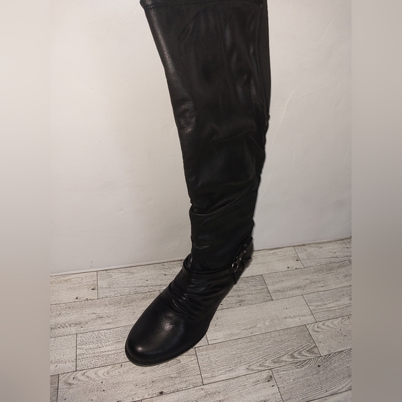 Wear Ever by Bare Traps Black Faux Leather Knee High Heeled Boots - Picture 4 of 5